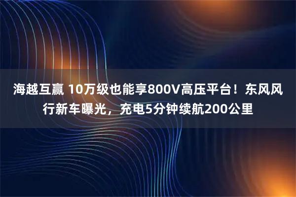 海越互赢 10万级也能享800V高压平台！东风风行新车曝光，充电5分钟续航200公里
