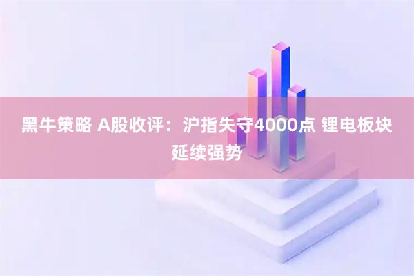 黑牛策略 A股收评：沪指失守4000点 锂电板块延续强势